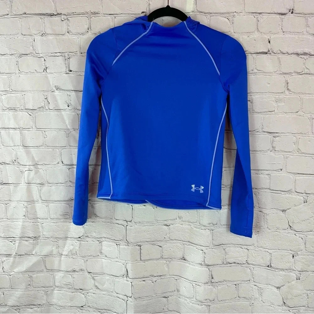 girl's under armour blue pull over hoodie sz youth medium cold gear sporty